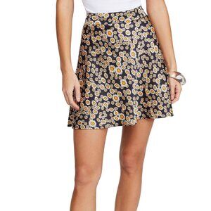 Free People Phoebe Daisy Floral Y2K Mini Skirt Black Yellow Sz 0 Silky Flowy